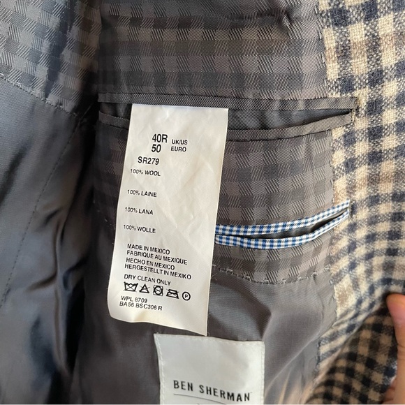 Ben Sherman 100% Wool Men’s Blazer Suit Jacket Camden Skinny Fit Gingham 40R - Picture 9 of 12